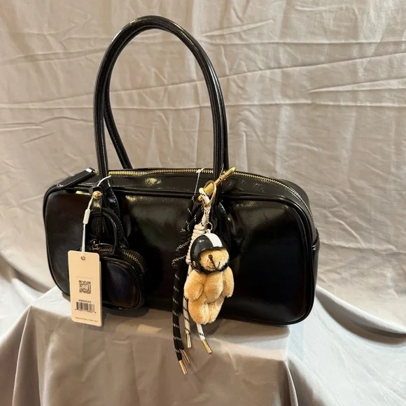 NWT Urban Expressions Black Bag Vegan Bear Charm Y2K Inspo - Picture 4 of 13